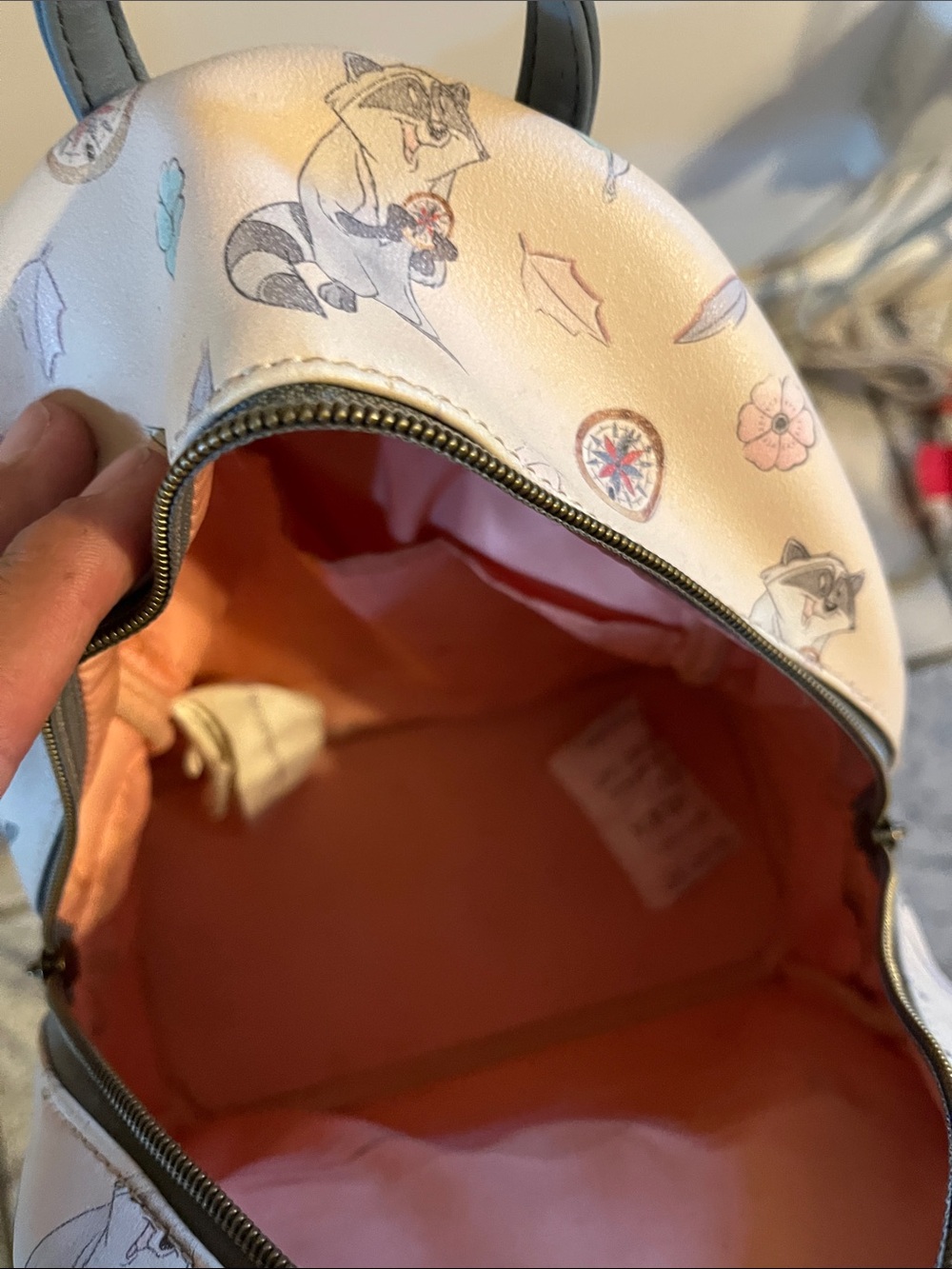 Disney White Mini Backpack with Pastel Floral & Raccoon Print - Picture 2 of 4